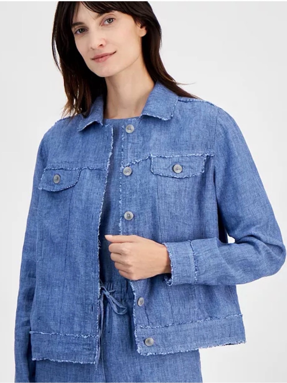 Charter Club Luxury Linen Blue Button-Front Jacket Size XL